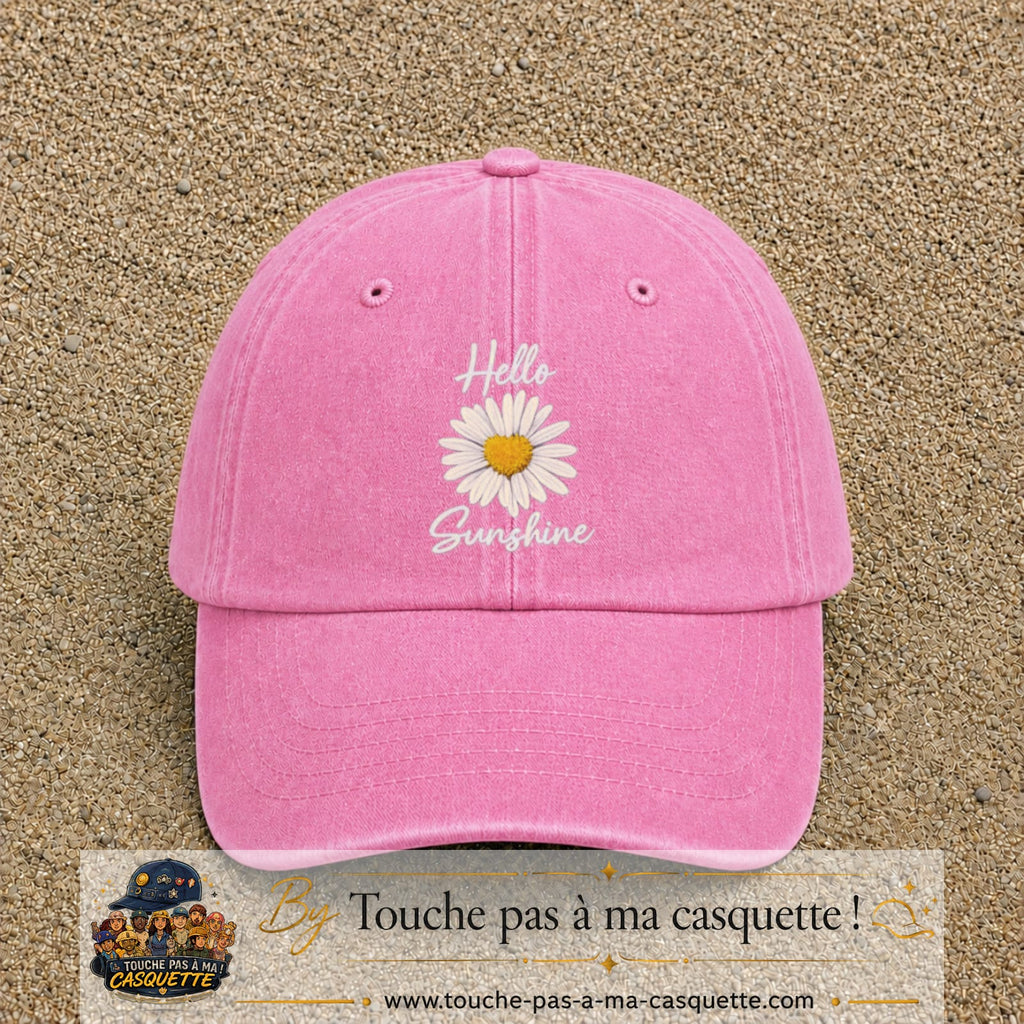 Image principale produit29grosRS - casquette Rose délavé avec visuel Hello sunshine marguerite blanc 7 cm