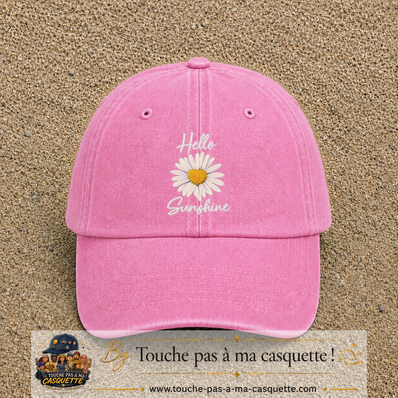 Image principale produit29grosRS - casquette Rose délavé avec visuel Hello sunshine marguerite blanc 7 cm