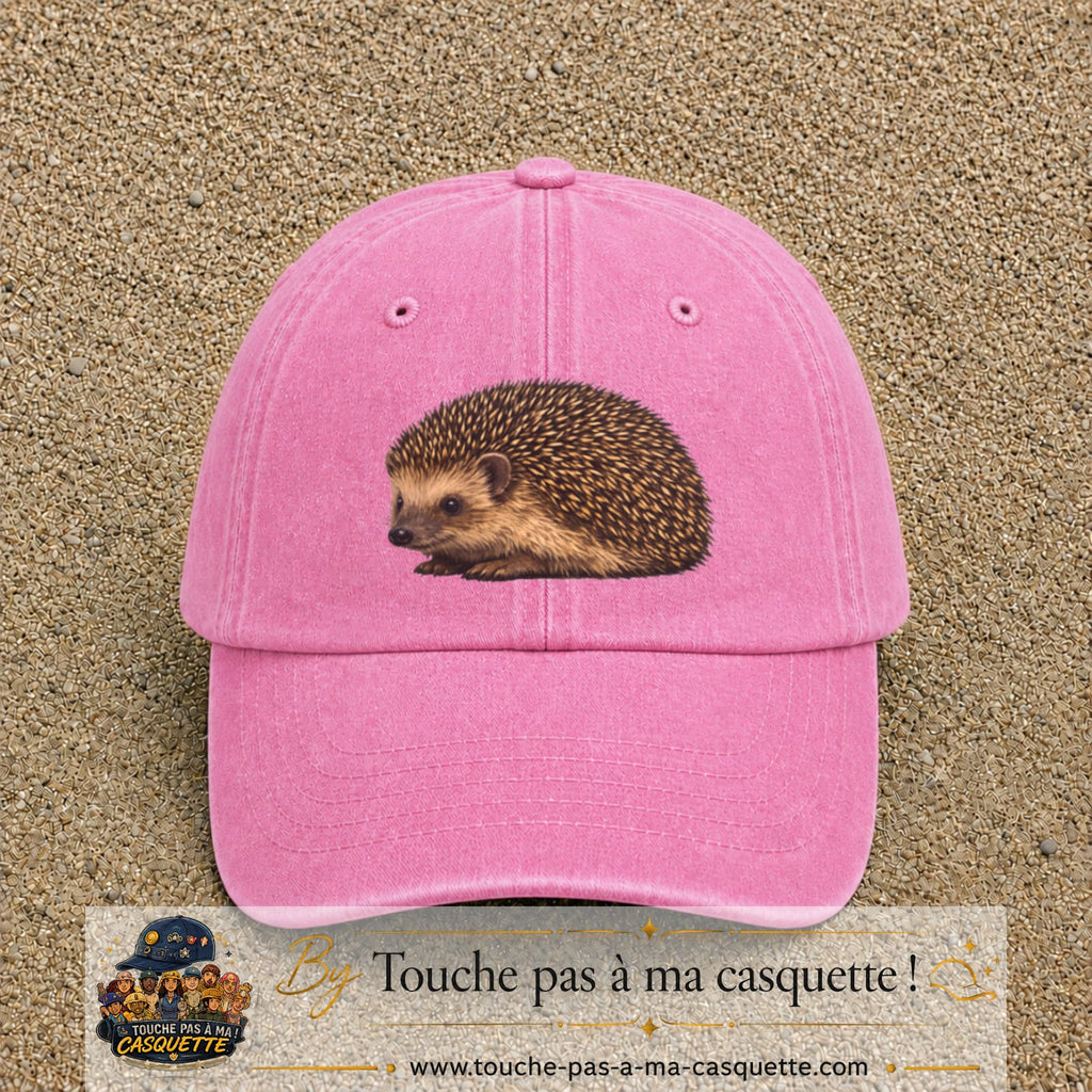 Image principale produit192grosRS - casquette Rose délavé avec visuel Hérisson réaliste 7 cm
