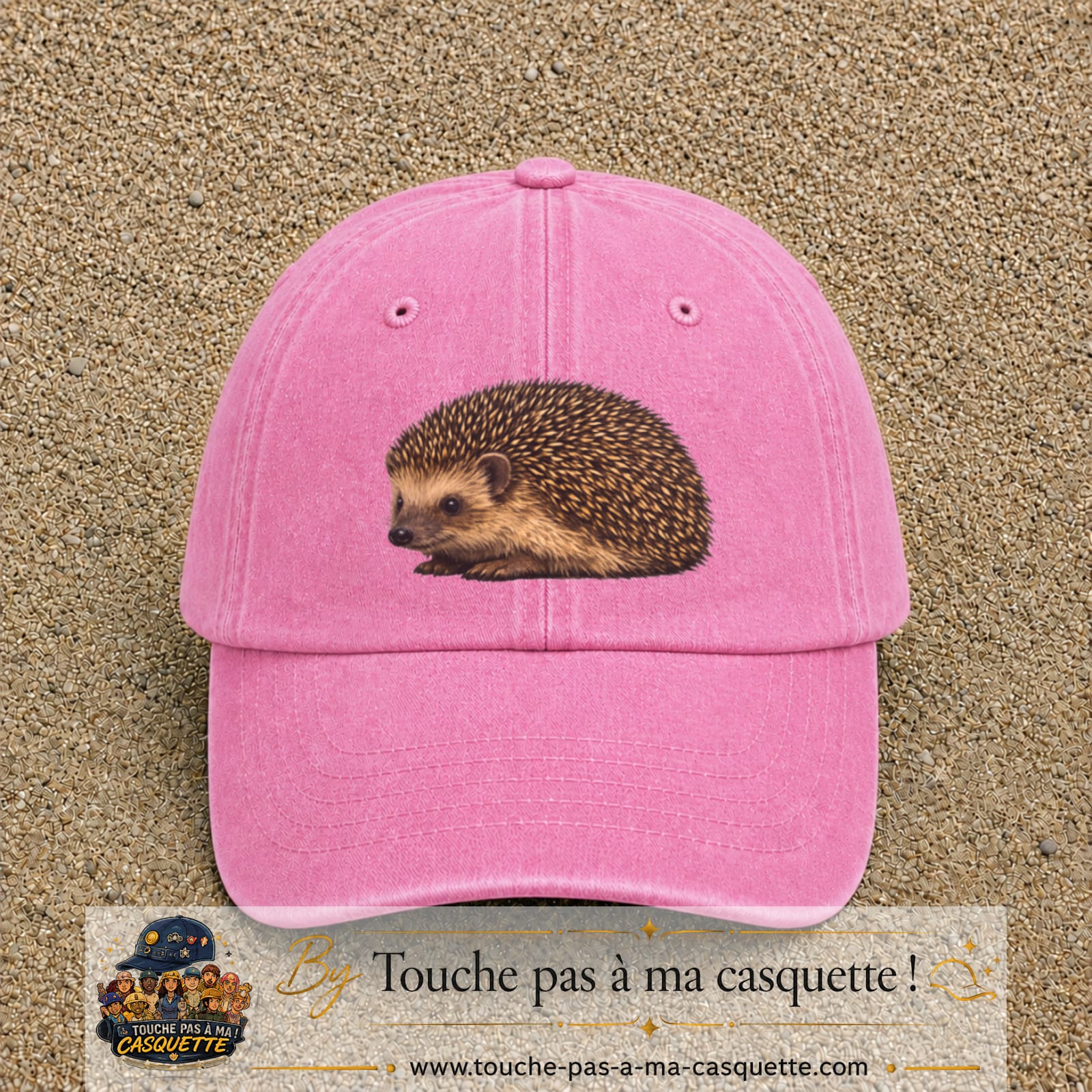 Image principale produit192grosRS - casquette Rose délavé avec visuel Hérisson réaliste 7 cm