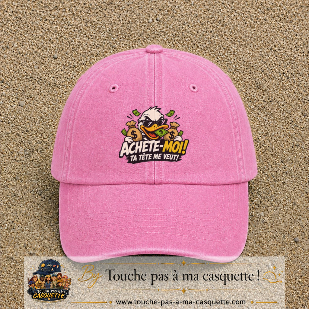 Image principale produit124grosRS - casquette Rose délavé avec visuel Canard argent 7 cm