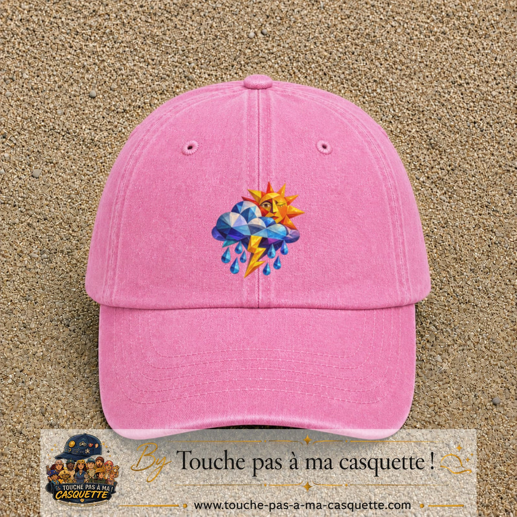 Image principale casquette Rose délavé avec motif Météo soleil orage 7 cm