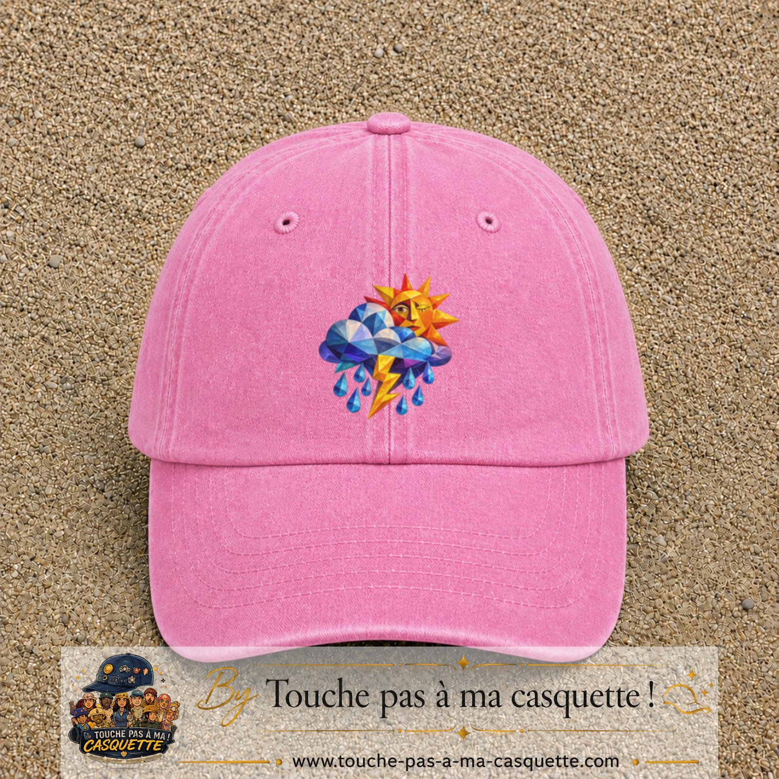 Image principale casquette Rose délavé avec motif Météo soleil orage 7 cm