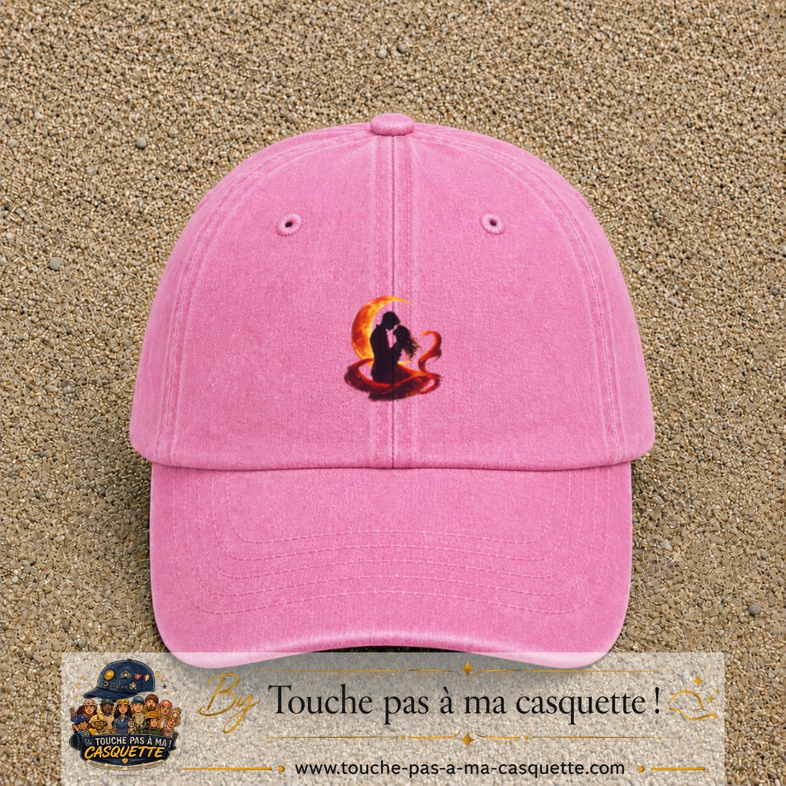 Casquette Rose délavé motif Couple sous la lune logo 5 cm