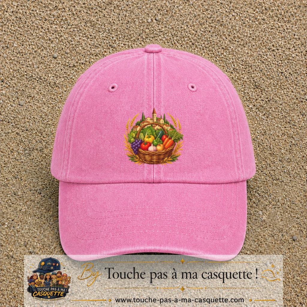 Casquette Rose délavé motif Panier de récolte logo 7 cm