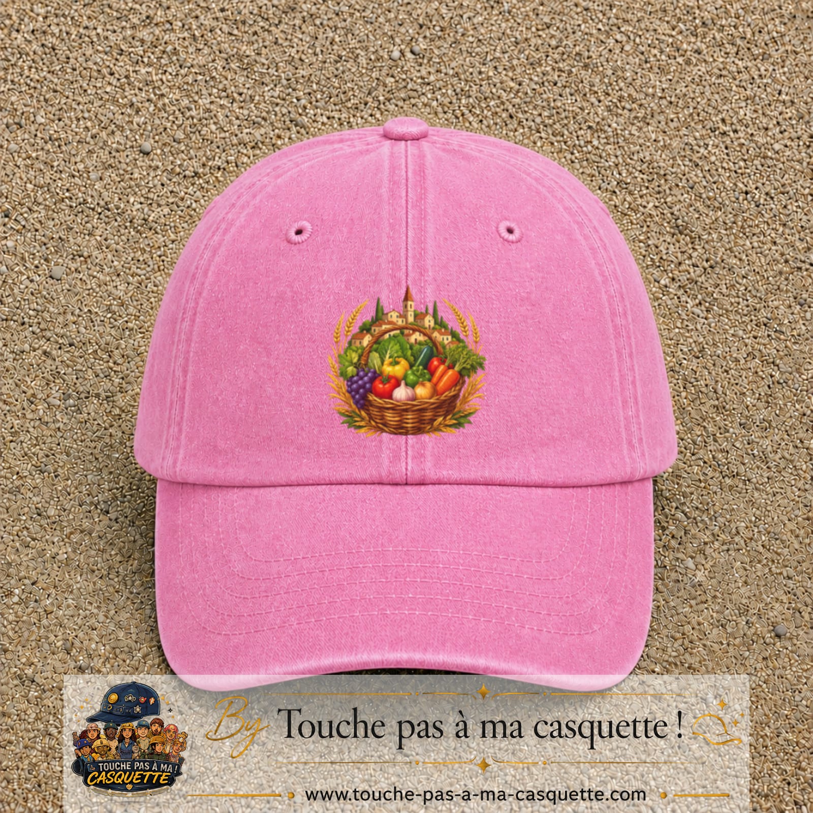 Casquette Rose délavé motif Panier de récolte logo 7 cm