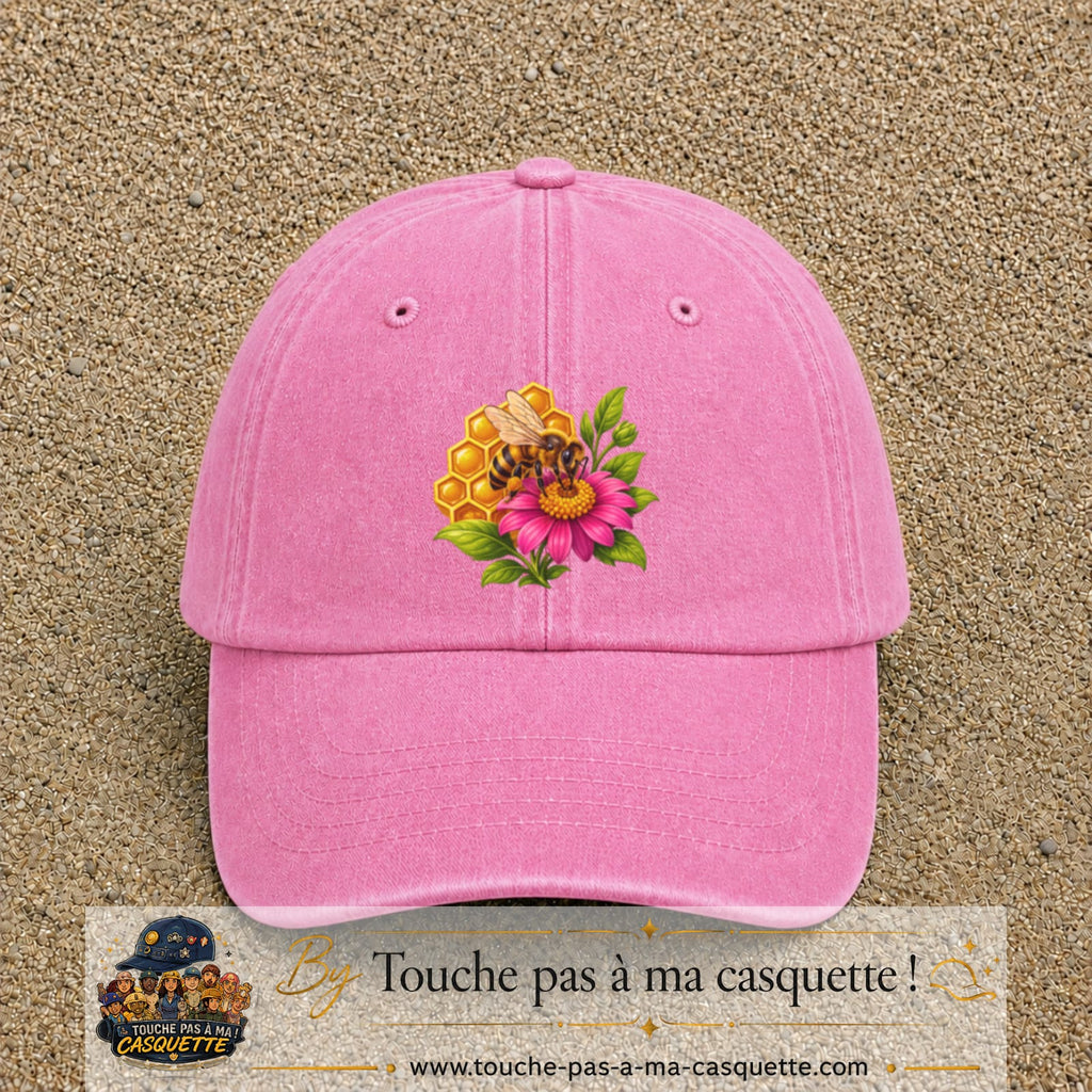 Casquette Rose délavé motif Abeille et miel logo 7 cm