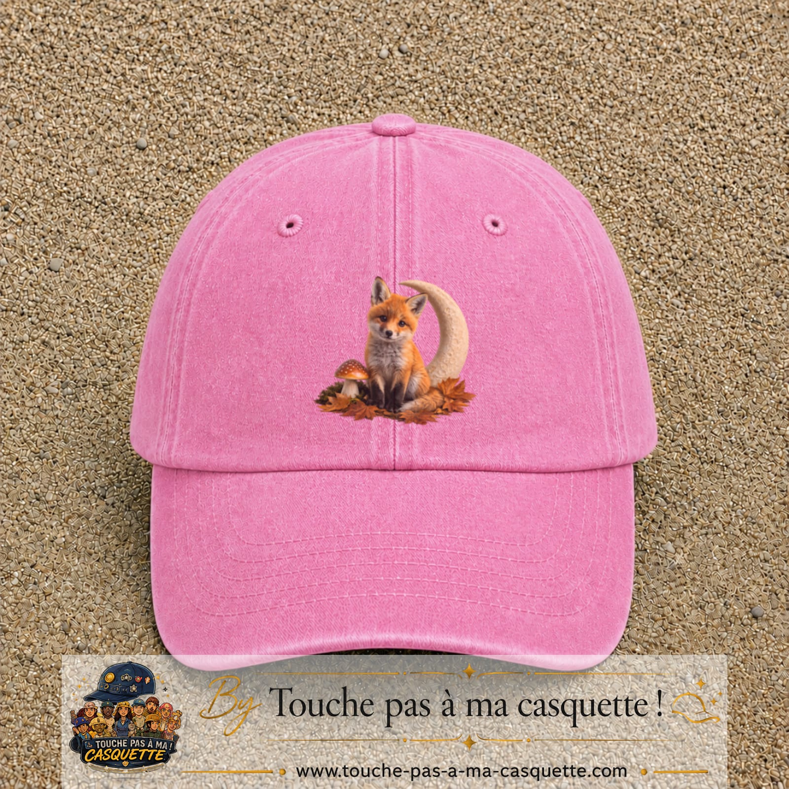 Image principale casquette Rose délavé avec motif Renard de lune 7 cm