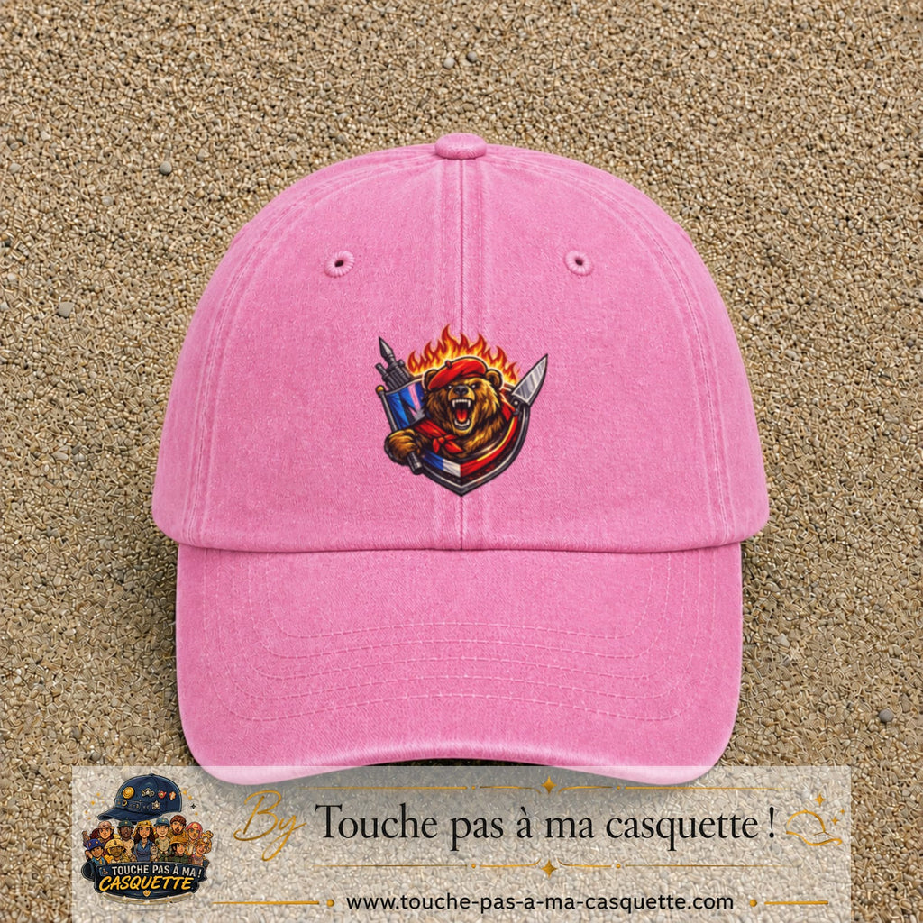 Casquette Rose délavé motif Ours guerrier logo 7 cm