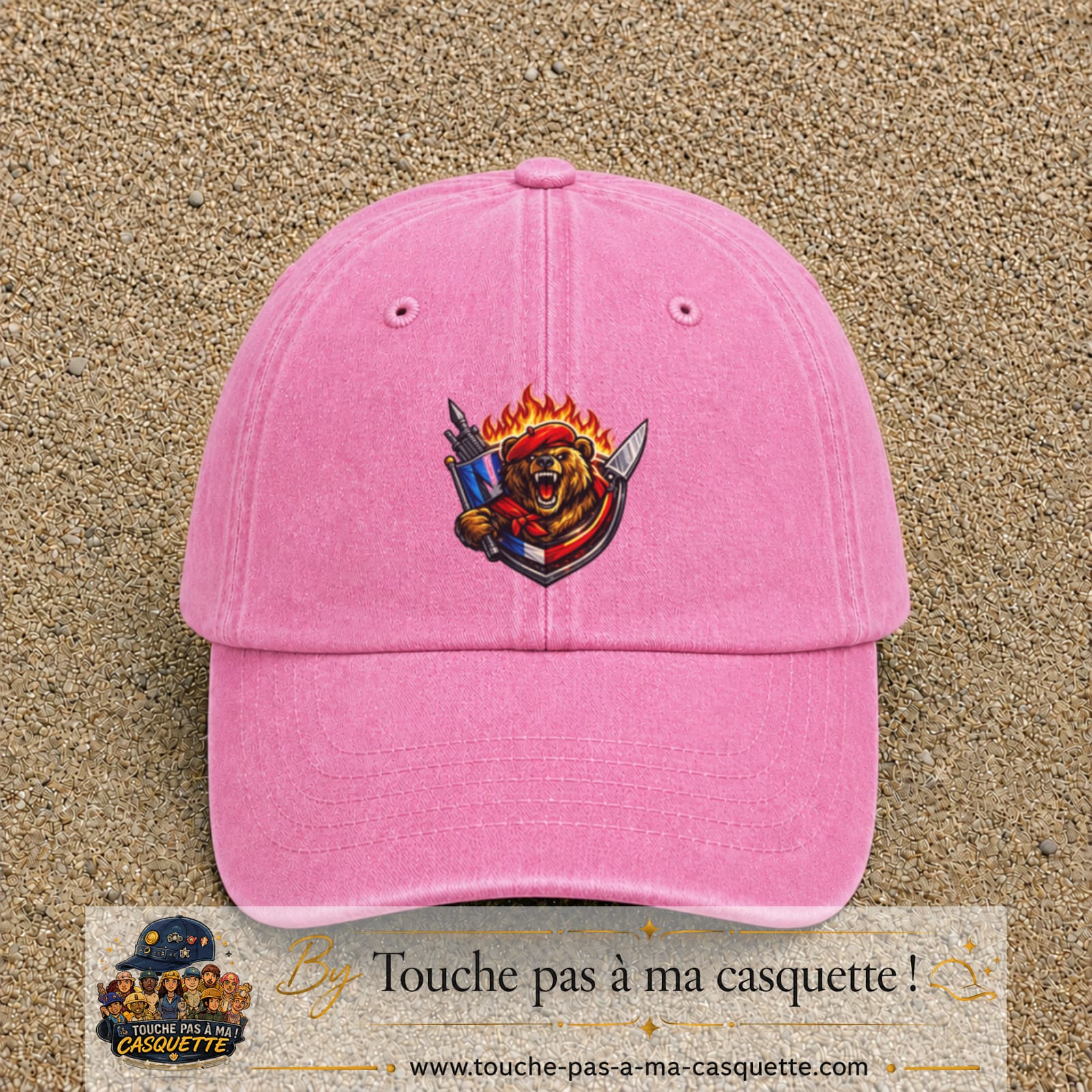 Casquette Rose délavé motif Ours guerrier logo 7 cm