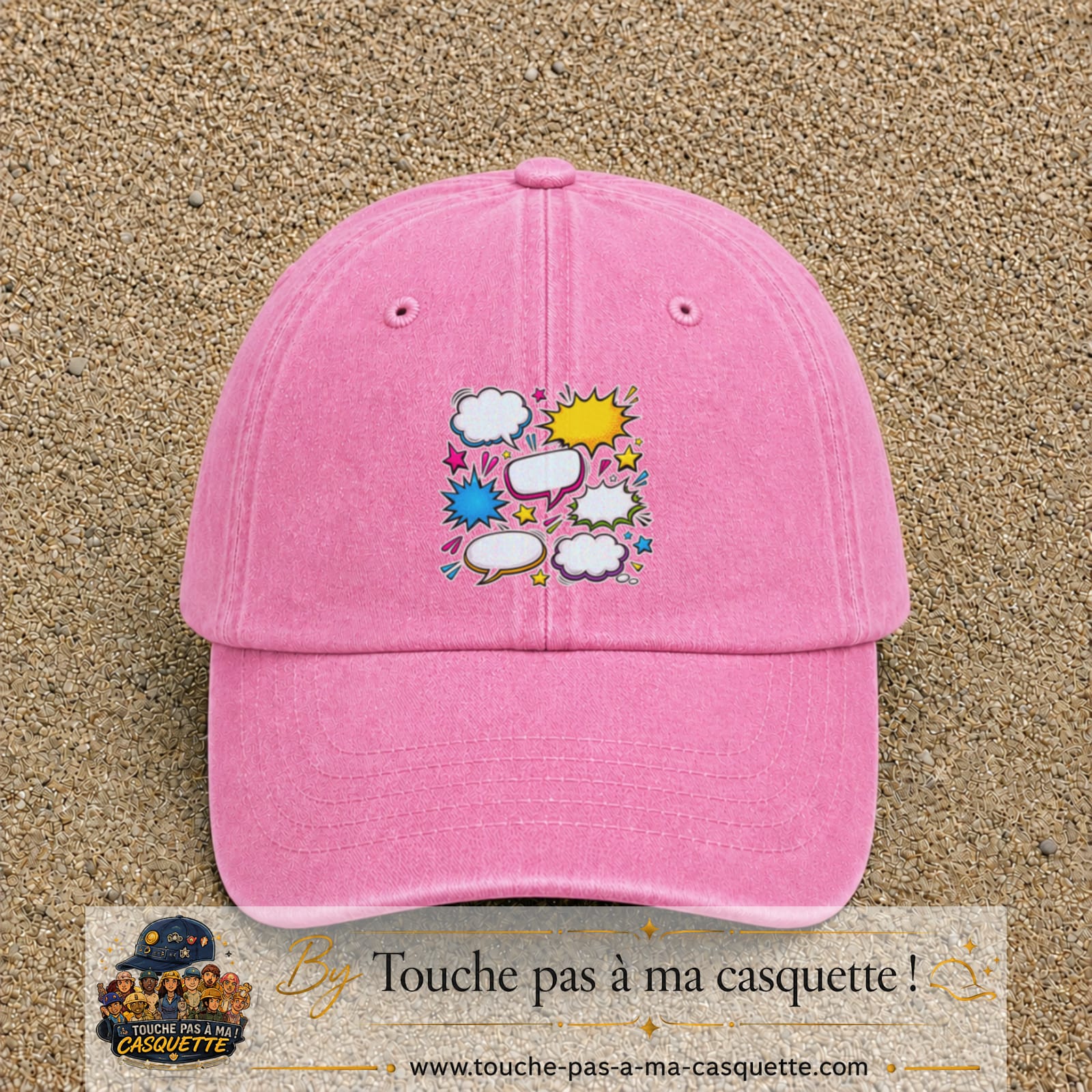 Casquette Rose délavé motif Bulles de bande dessinée logo 7 cm