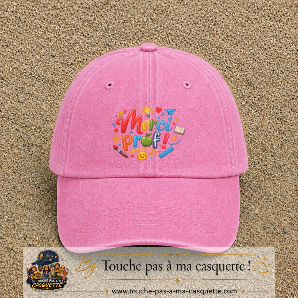 Casquette Rose délavé avec motif Merci Prof coloré en 7 cm – vue principale