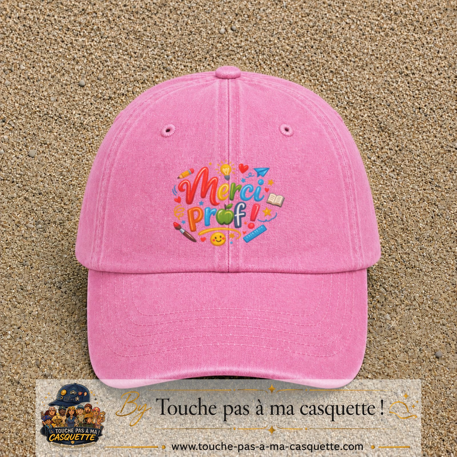 Casquette Rose délavé avec motif Merci Prof coloré en 7 cm – vue principale