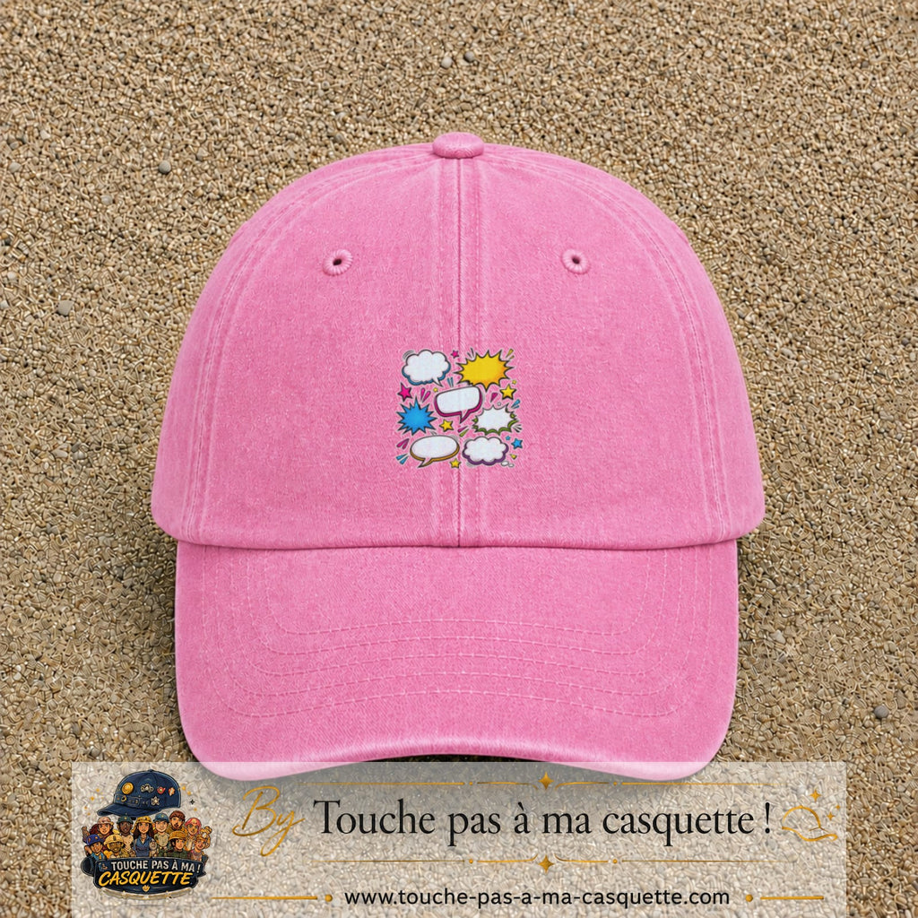 Casquette Rose délavé motif Bulles de bande dessinée logo 5 cm