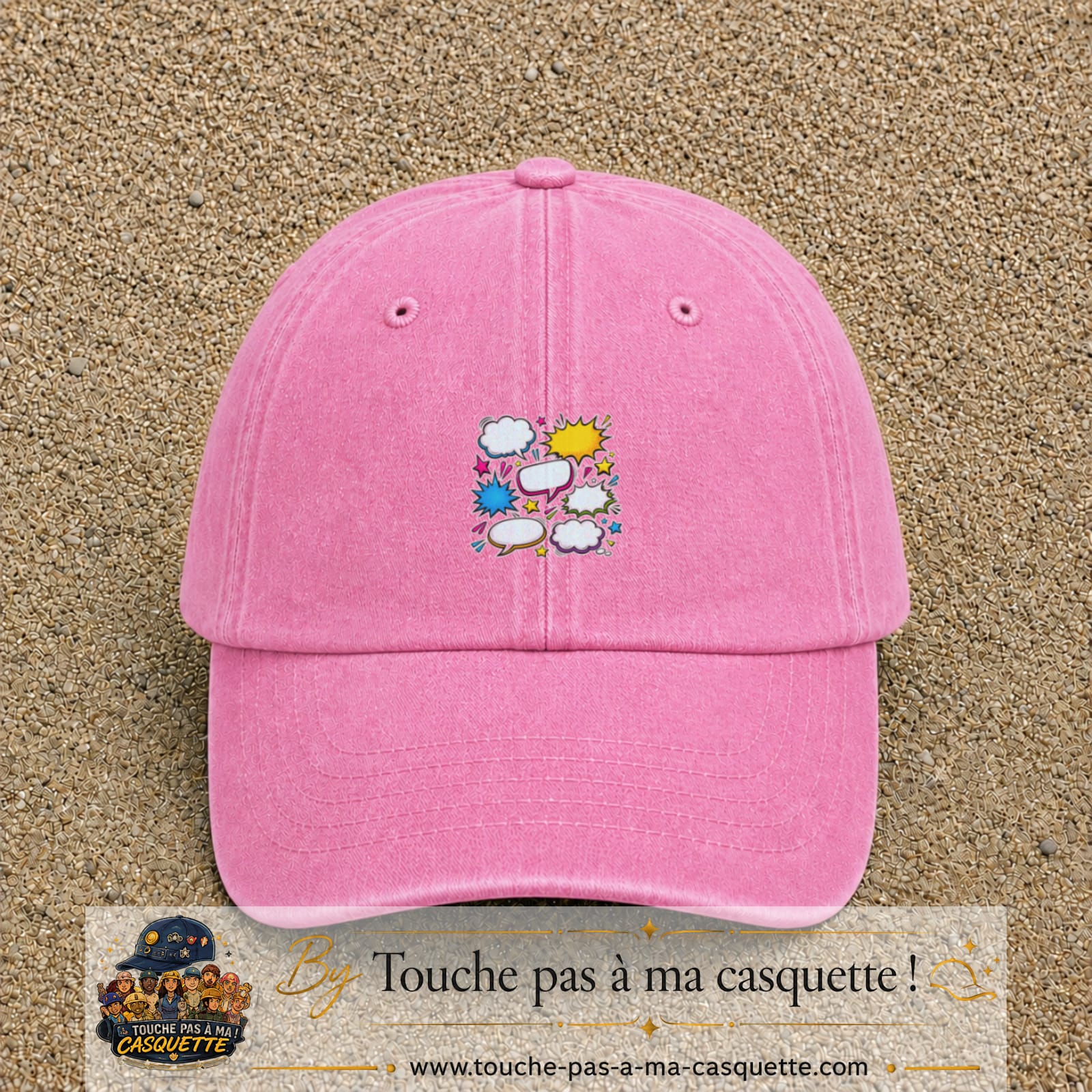 Casquette Rose délavé motif Bulles de bande dessinée logo 5 cm
