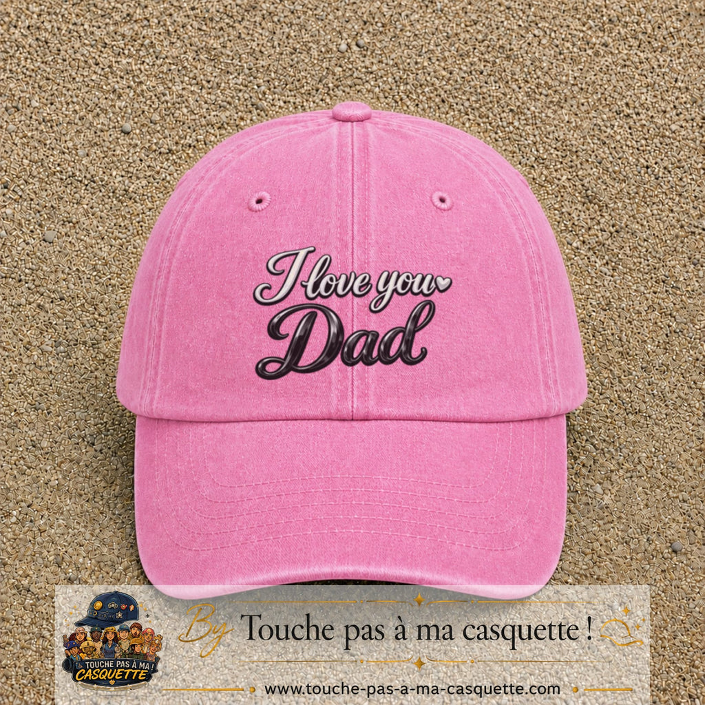 Casquette Rose délavé avec motif I Love You Dad en calligraphie en 7 cm – vue principale