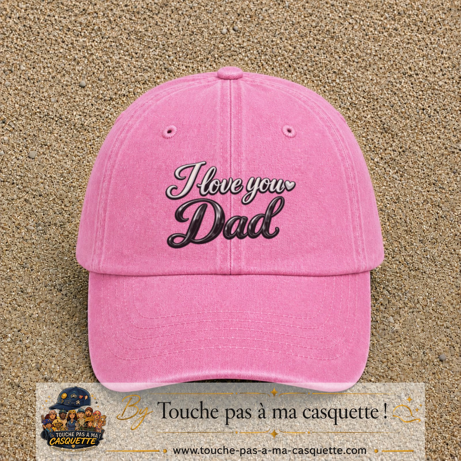 Casquette Rose délavé avec motif I Love You Dad en calligraphie en 7 cm – vue principale
