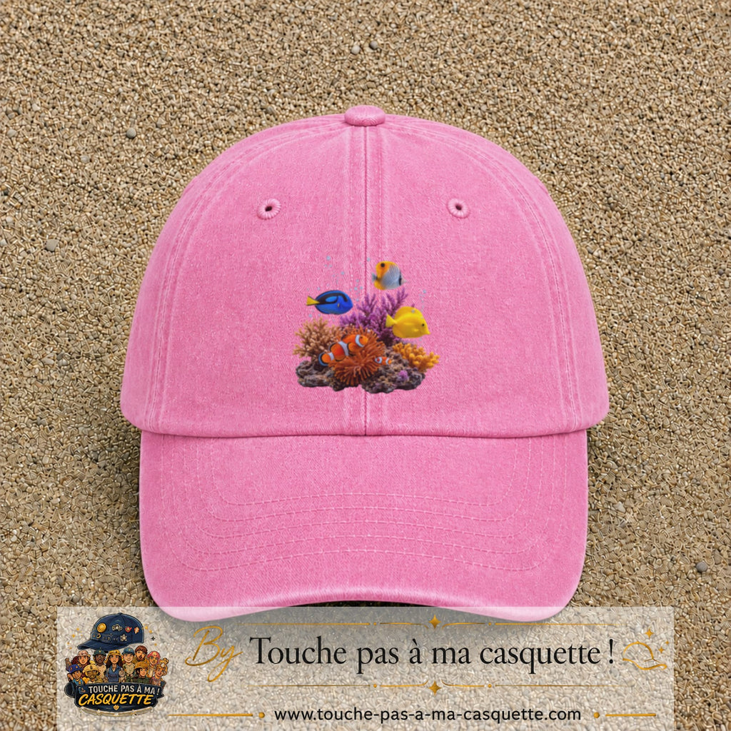 Image principale casquette Rose délavé avec motif Récif aux poissons 7 cm