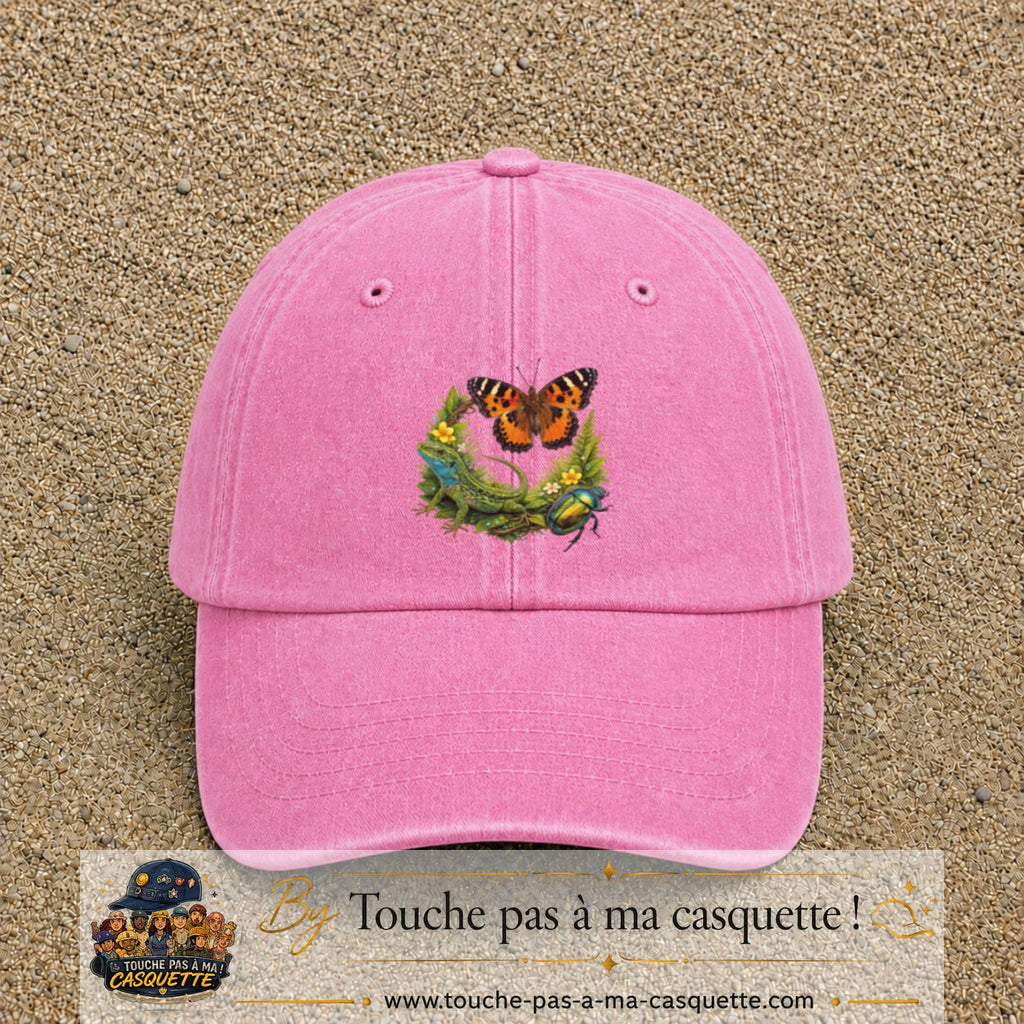 Image principale casquette Rose délavé avec motif Papillon et lézard 7 cm