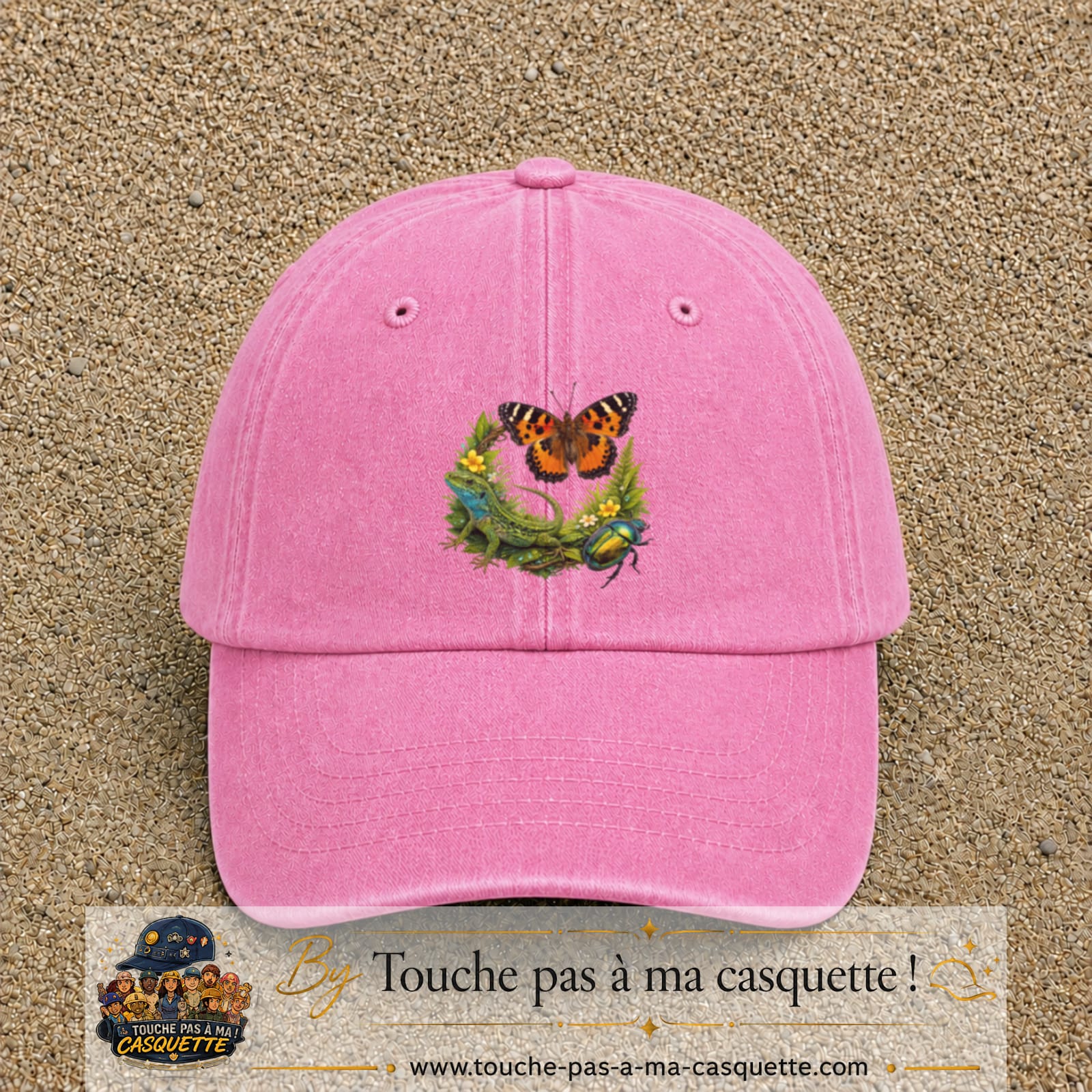 Image principale casquette Rose délavé avec motif Papillon et lézard 7 cm