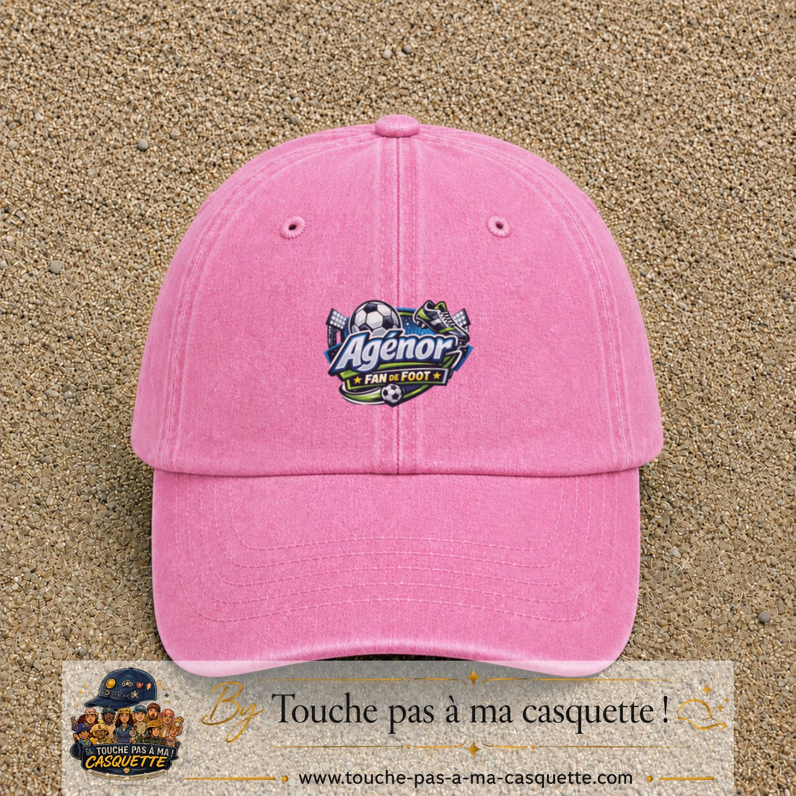 Casquette Rose délavé avec motif Agénor fan de foot en 5 cm – vue principale