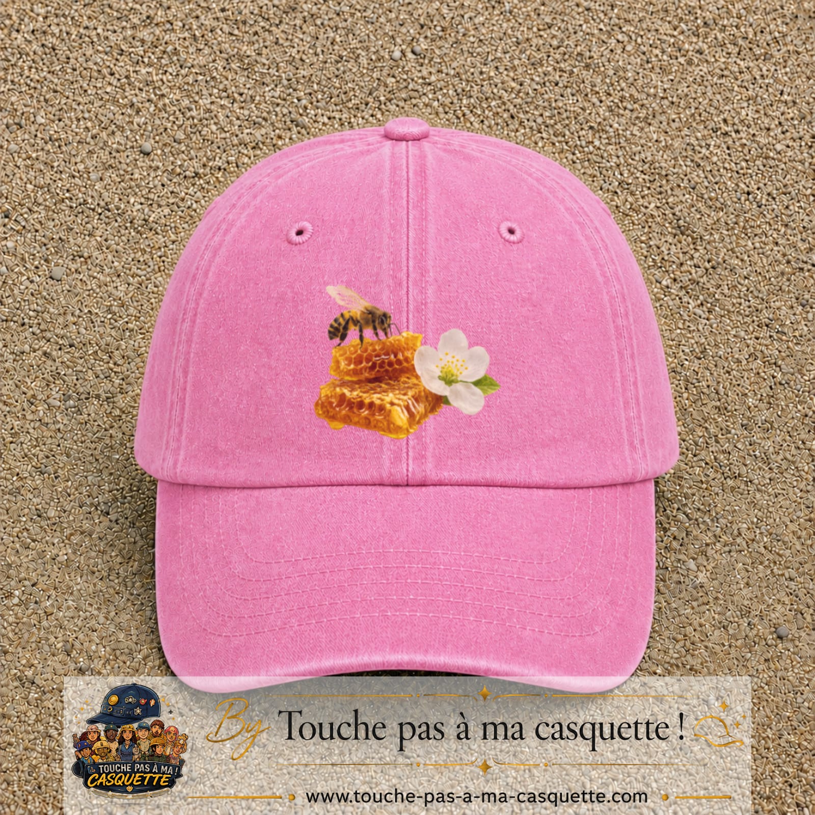 Image principale casquette Rose délavé avec motif Abeille et miel 7 cm