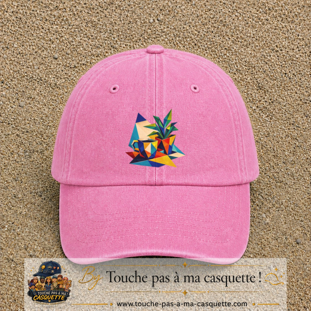 Casquette Rose délavé motif Plante graphique logo 7 cm