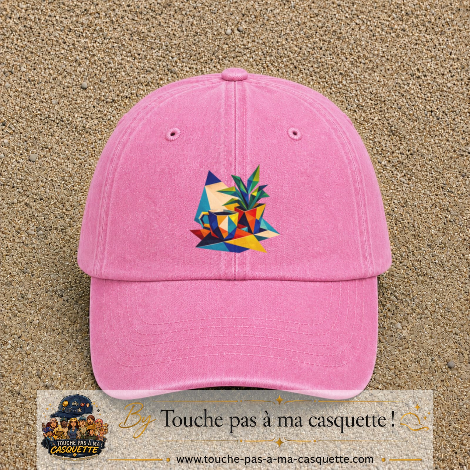 Casquette Rose délavé motif Plante graphique logo 7 cm