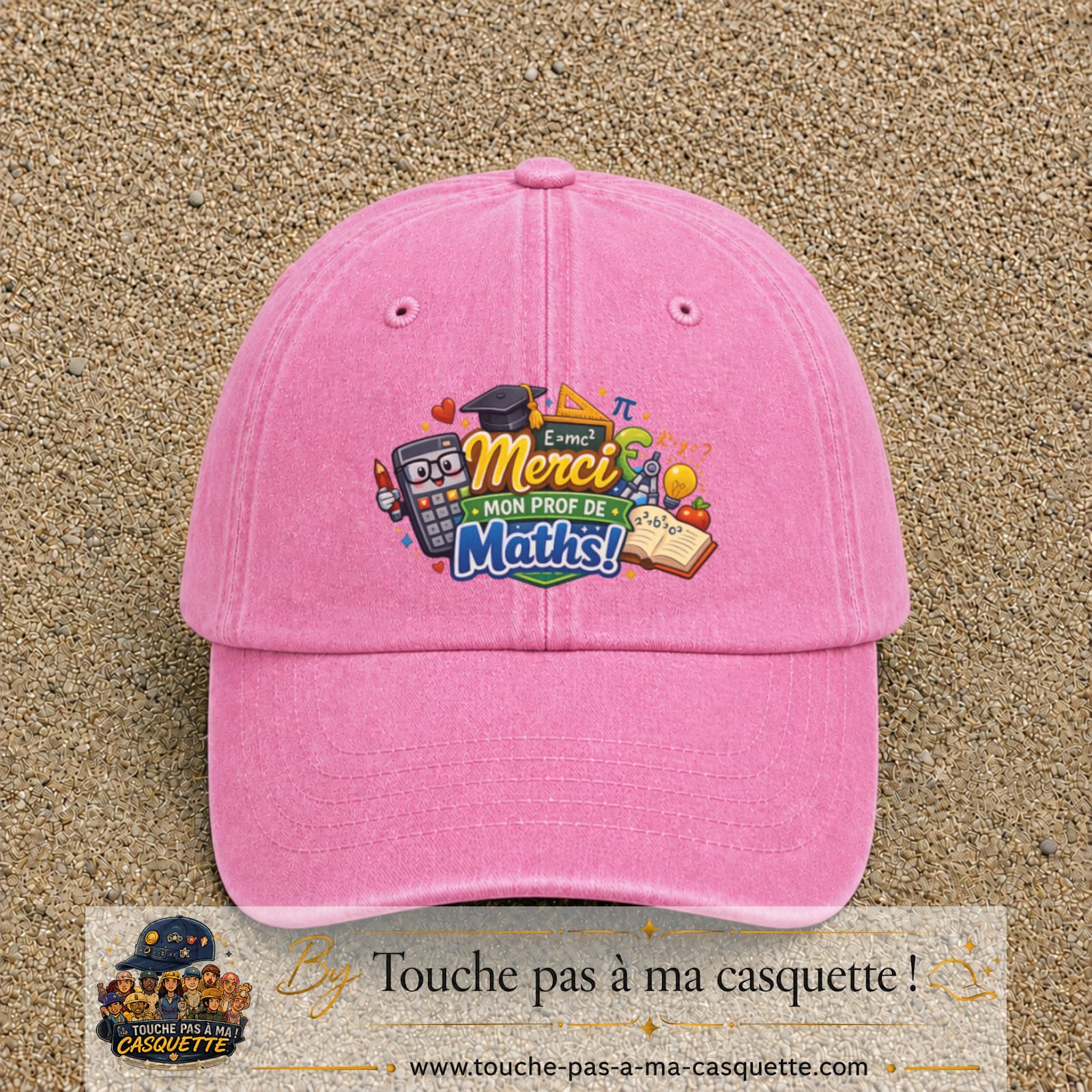 Casquette Rose délavé avec motif Merci mon prof de maths en 7 cm – vue principale