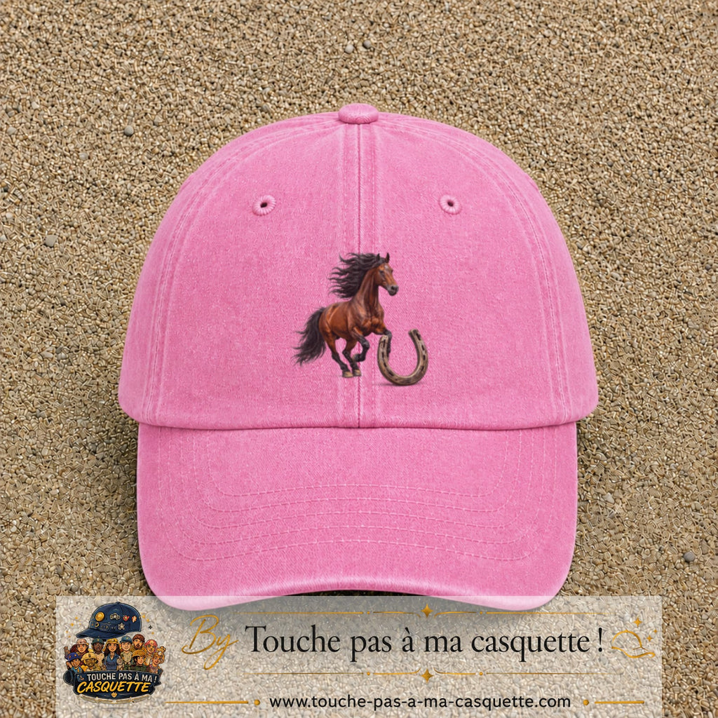 Image principale casquette Rose délavé avec motif Cheval et fer porte-bonheur 7 cm