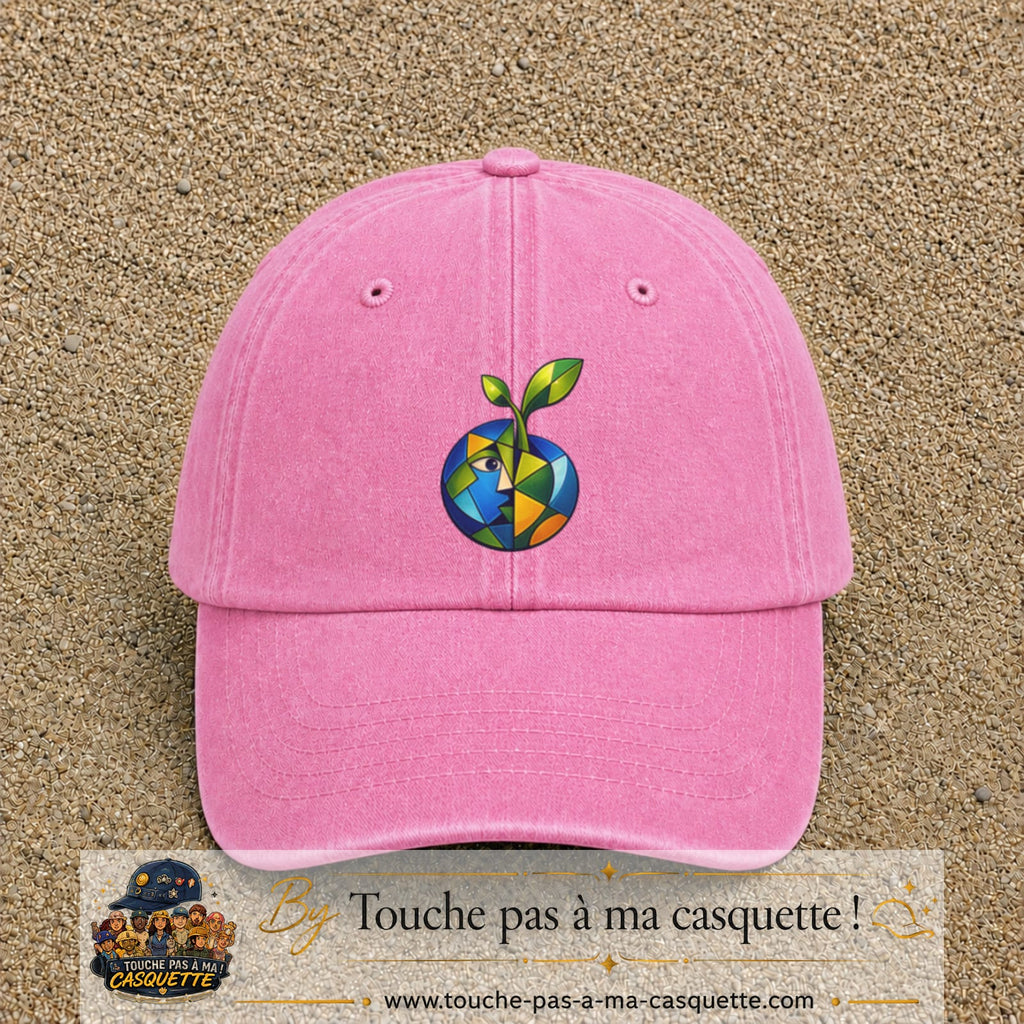 Image principale casquette Rose délavé avec motif Planète nature 7 cm