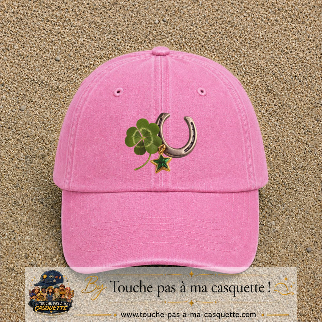 Image principale casquette Rose délavé avec motif Trèfle et fer à cheval 7 cm