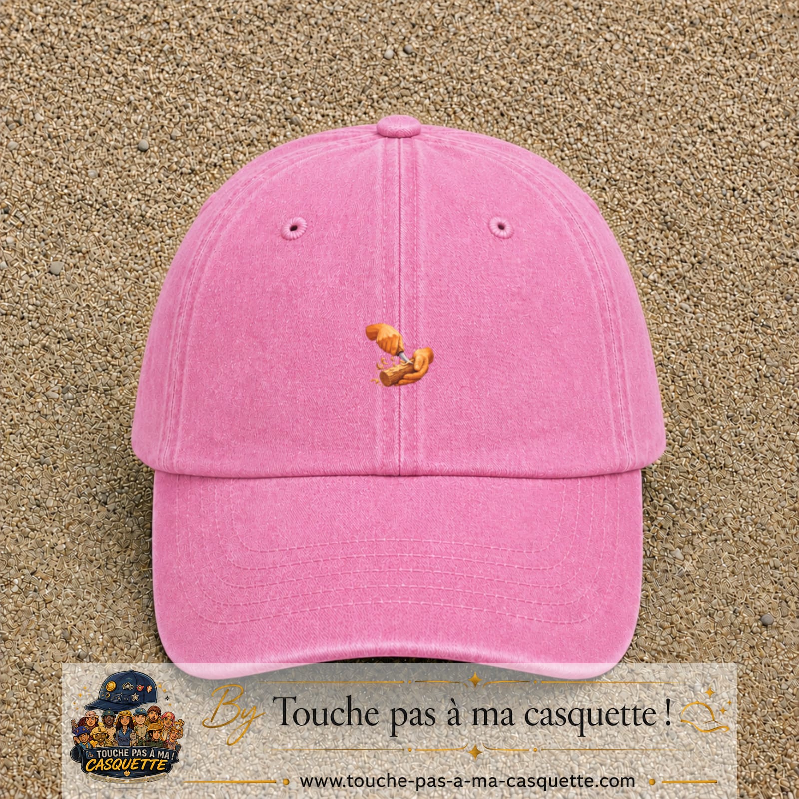 Casquette Rose délavé motif Travail du bois logo 3 cm