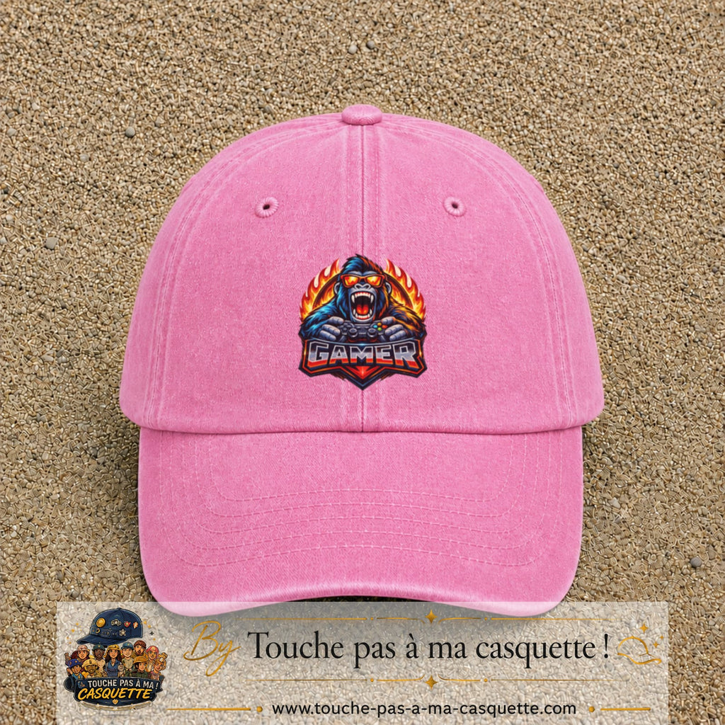 Casquette Rose délavé motif Gamer gorille logo 7 cm