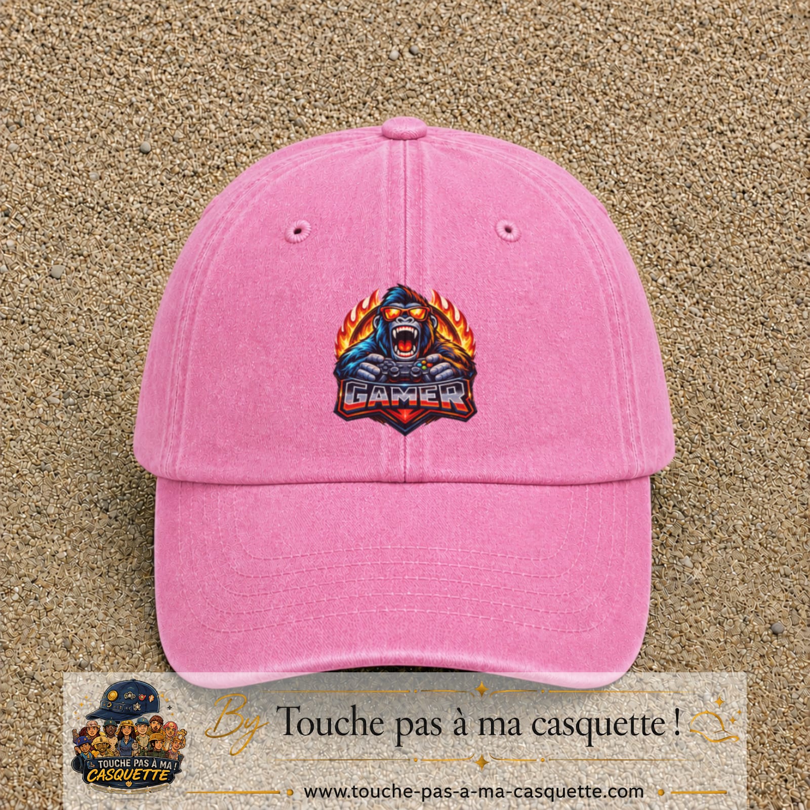 Casquette Rose délavé motif Gamer gorille logo 7 cm