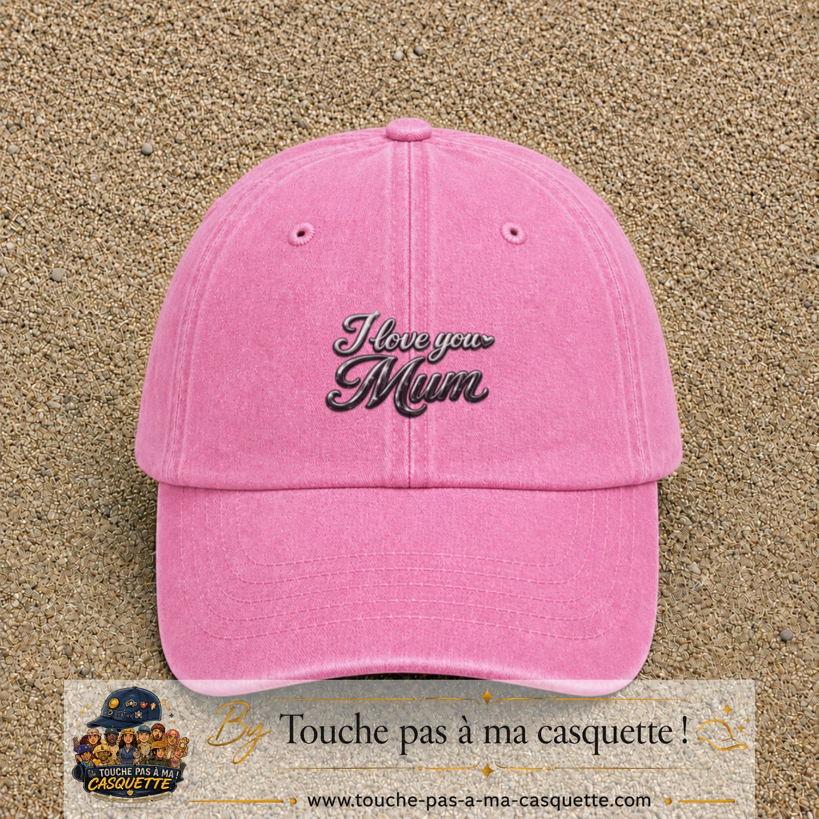 Casquette Rose délavé avec motif I Love You Mum en 5 cm – vue principale