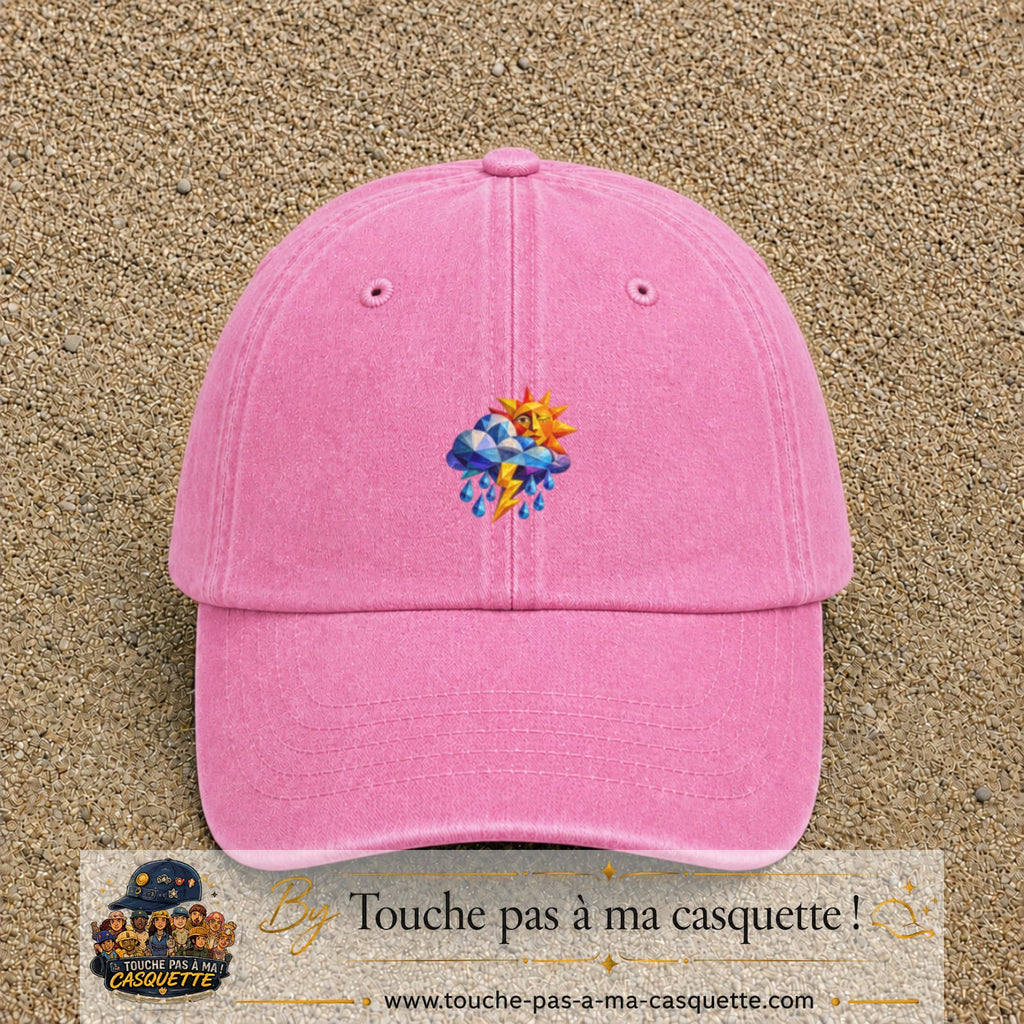 Image principale casquette Rose délavé avec motif Météo soleil orage 5 cm