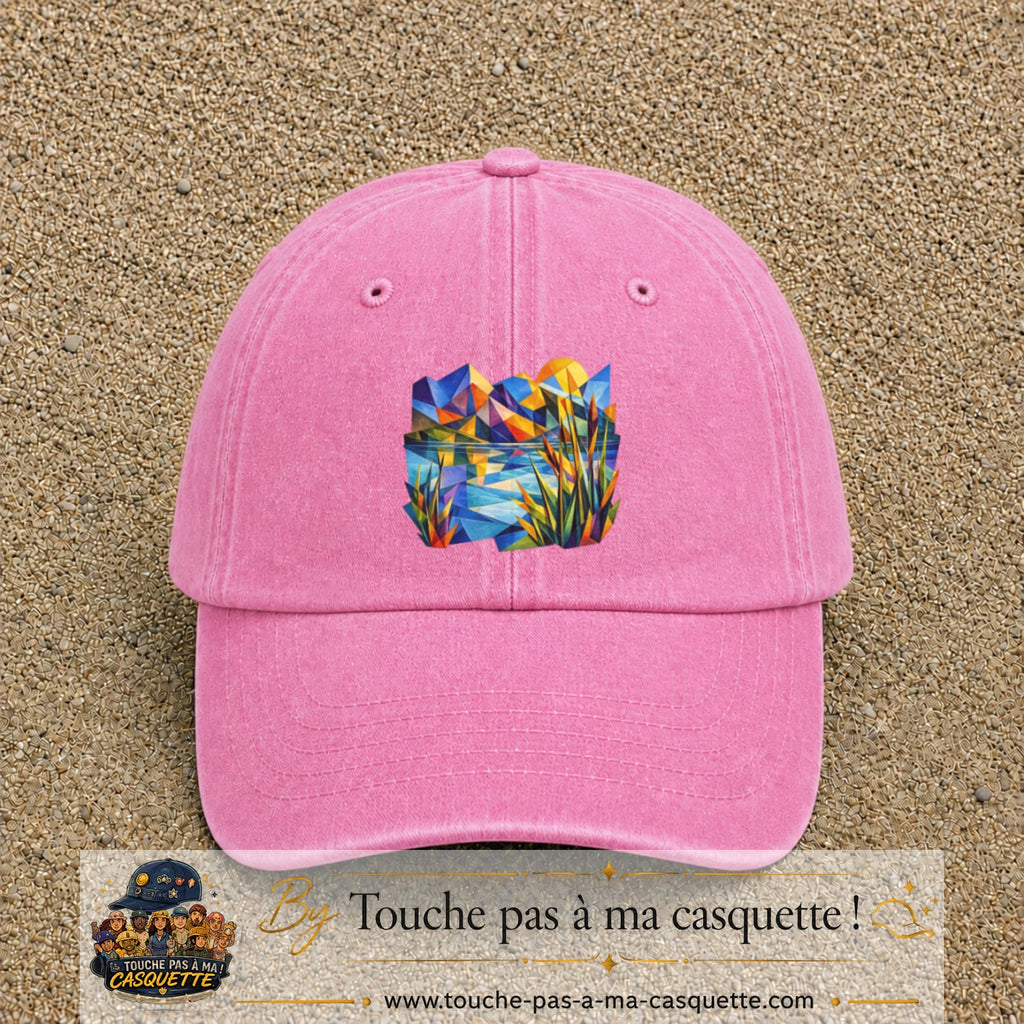 Casquette Rose délavé motif Paysage tropical géométrique logo 7 cm