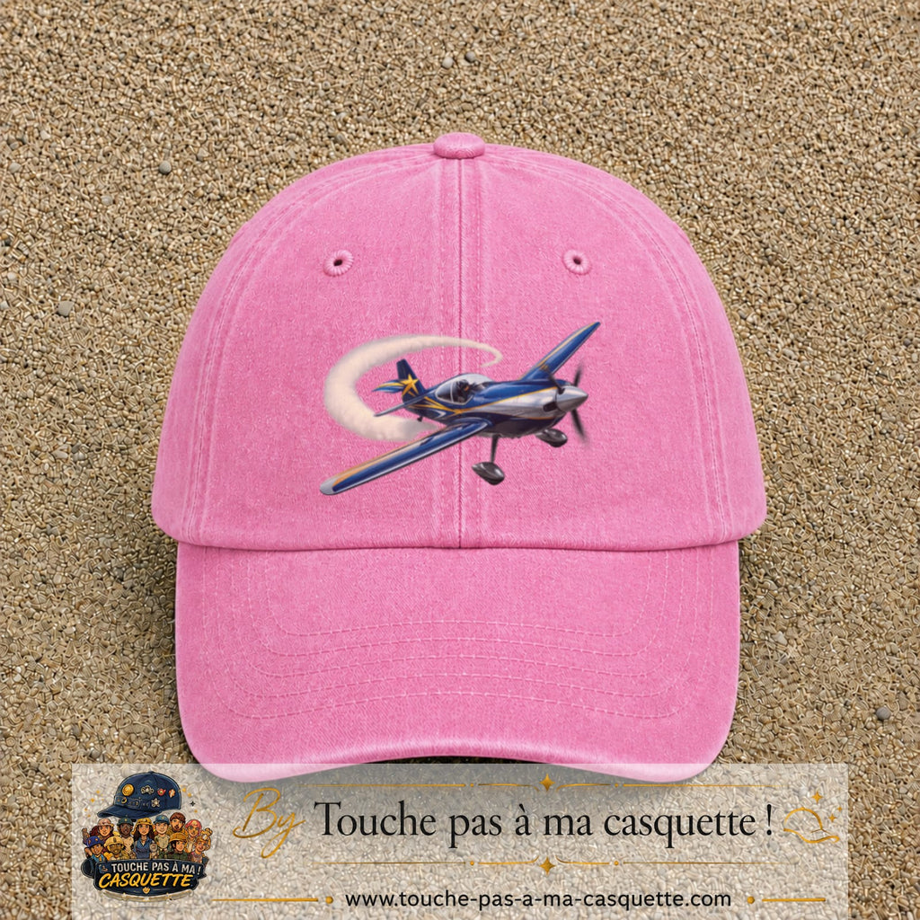 Image principale casquette Rose délavé avec motif Avion de voltige 7 cm