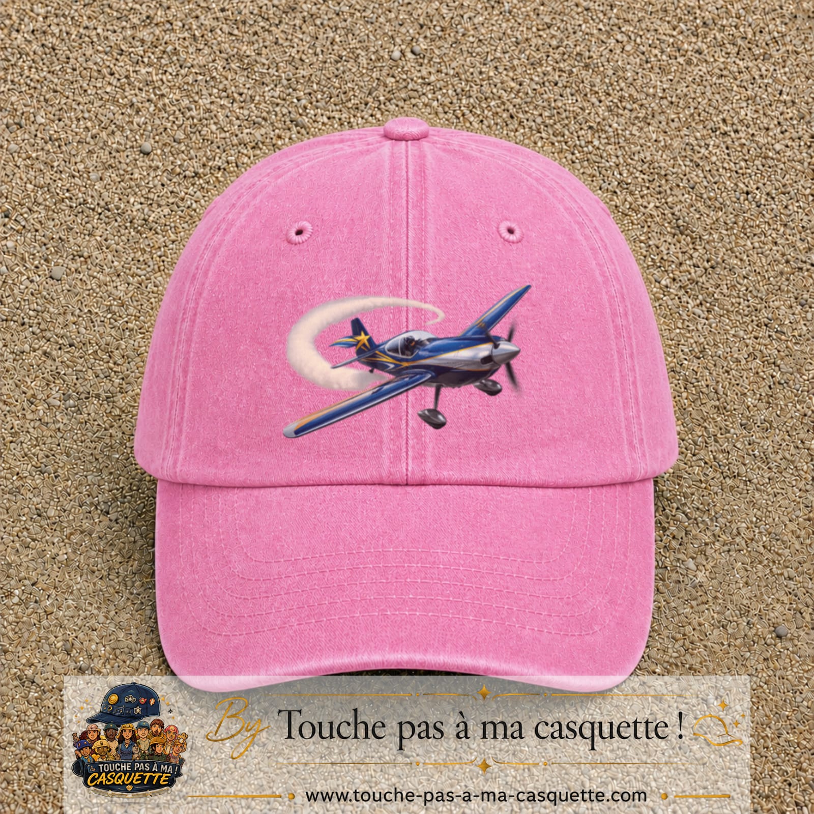 Image principale casquette Rose délavé avec motif Avion de voltige 7 cm