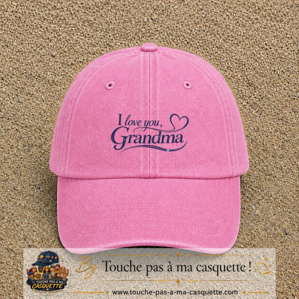 Casquette Rose délavé avec motif I Love You Grandma en 5 cm – vue principale