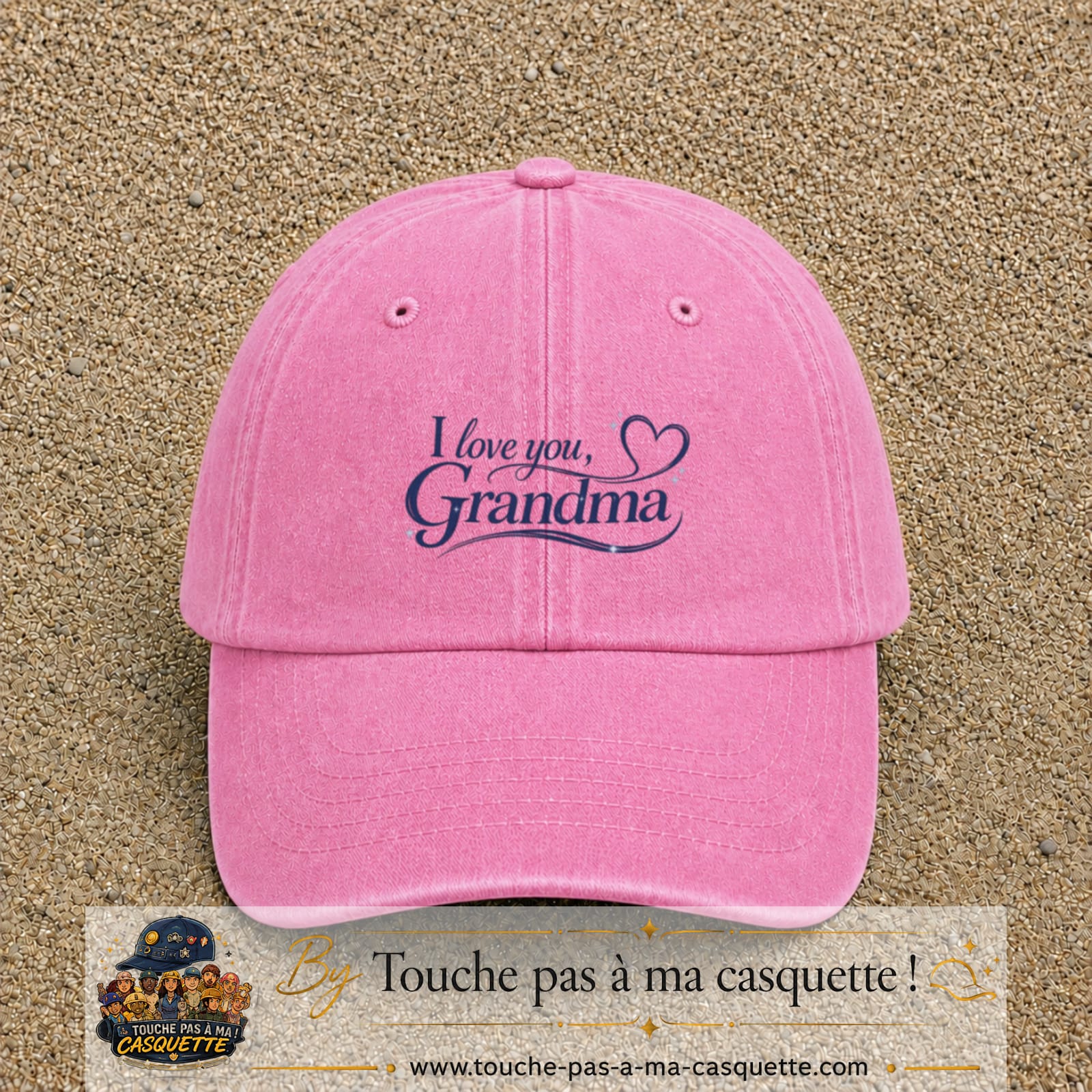 Casquette Rose délavé avec motif I Love You Grandma en 5 cm – vue principale