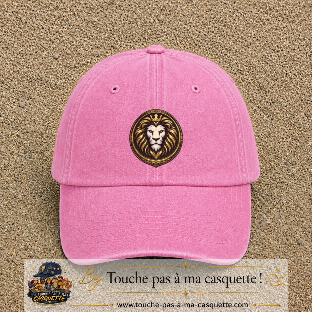 Casquette Rose délavé avec motif Lion royal couronné en 7 cm – vue principale