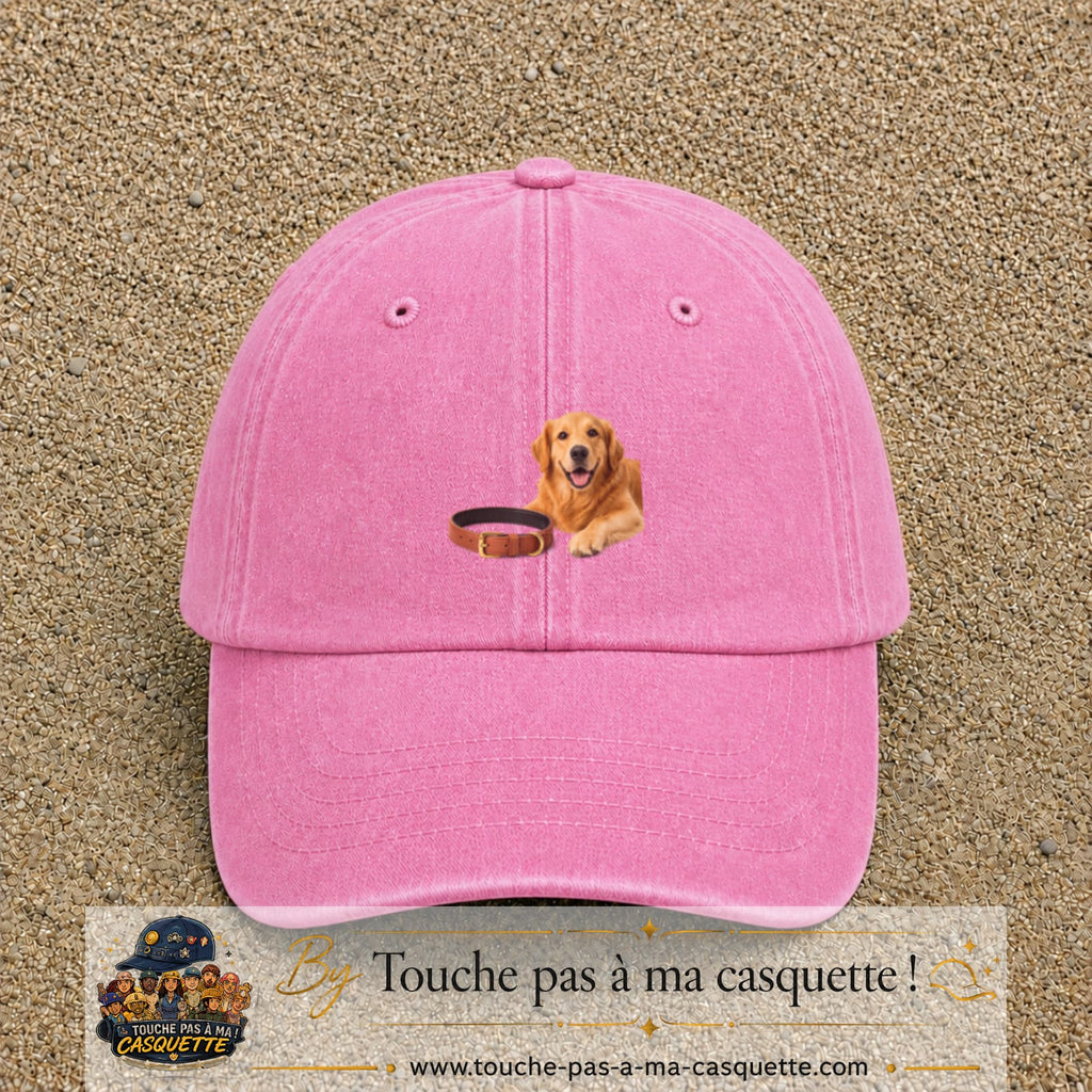 Image principale casquette Rose délavé avec motif Chien avec collier 5 cm