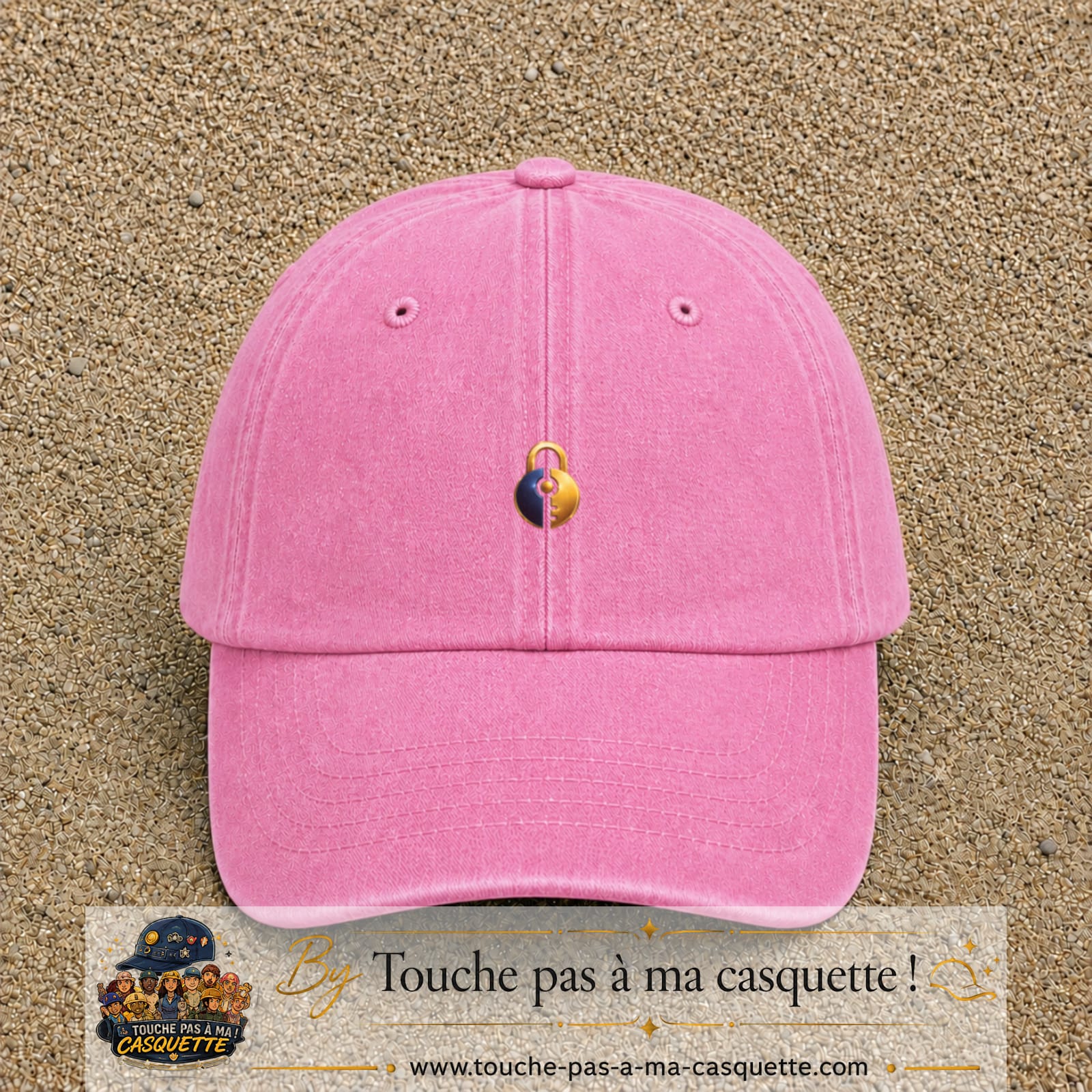 Image principale casquette Rose délavé avec motif Cadenas doré 3 cm