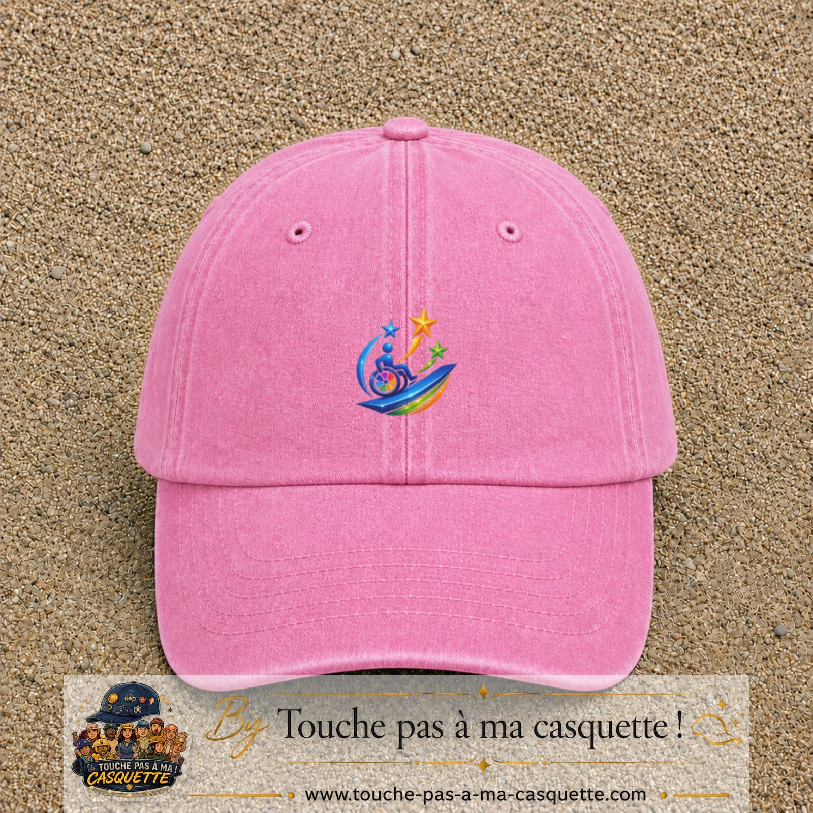 Image principale casquette Rose délavé avec motif Accessibilité étoilée 5 cm