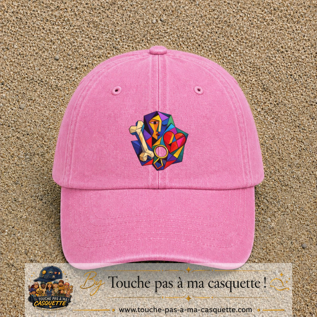 Casquette Rose délavé motif Portrait abstrait logo 7 cm