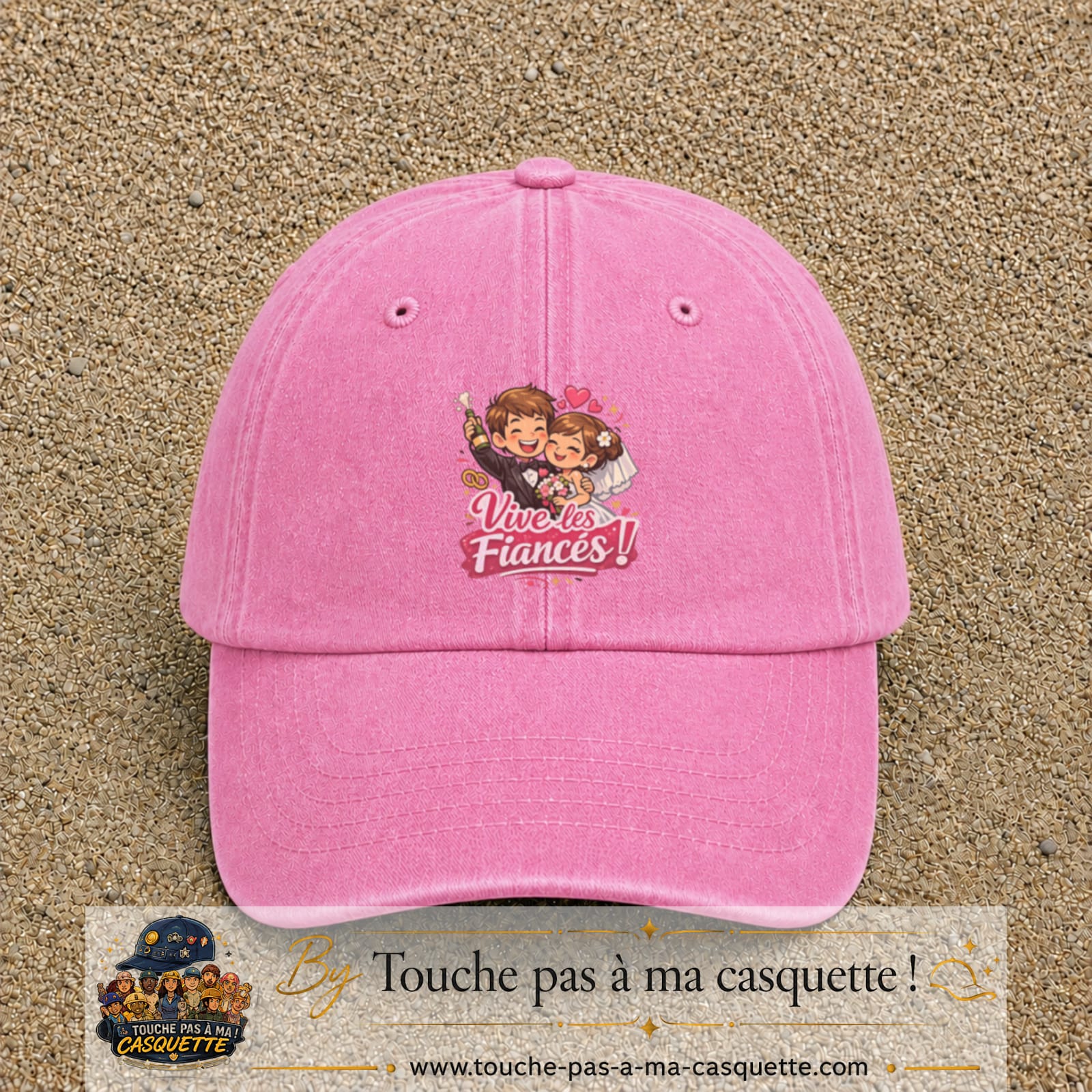 Casquette Rose délavé avec motif Vive les Fiancés en 7 cm – vue principale