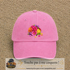Casquette Rose délavé motif Bouquet de fleurs logo 7 cm