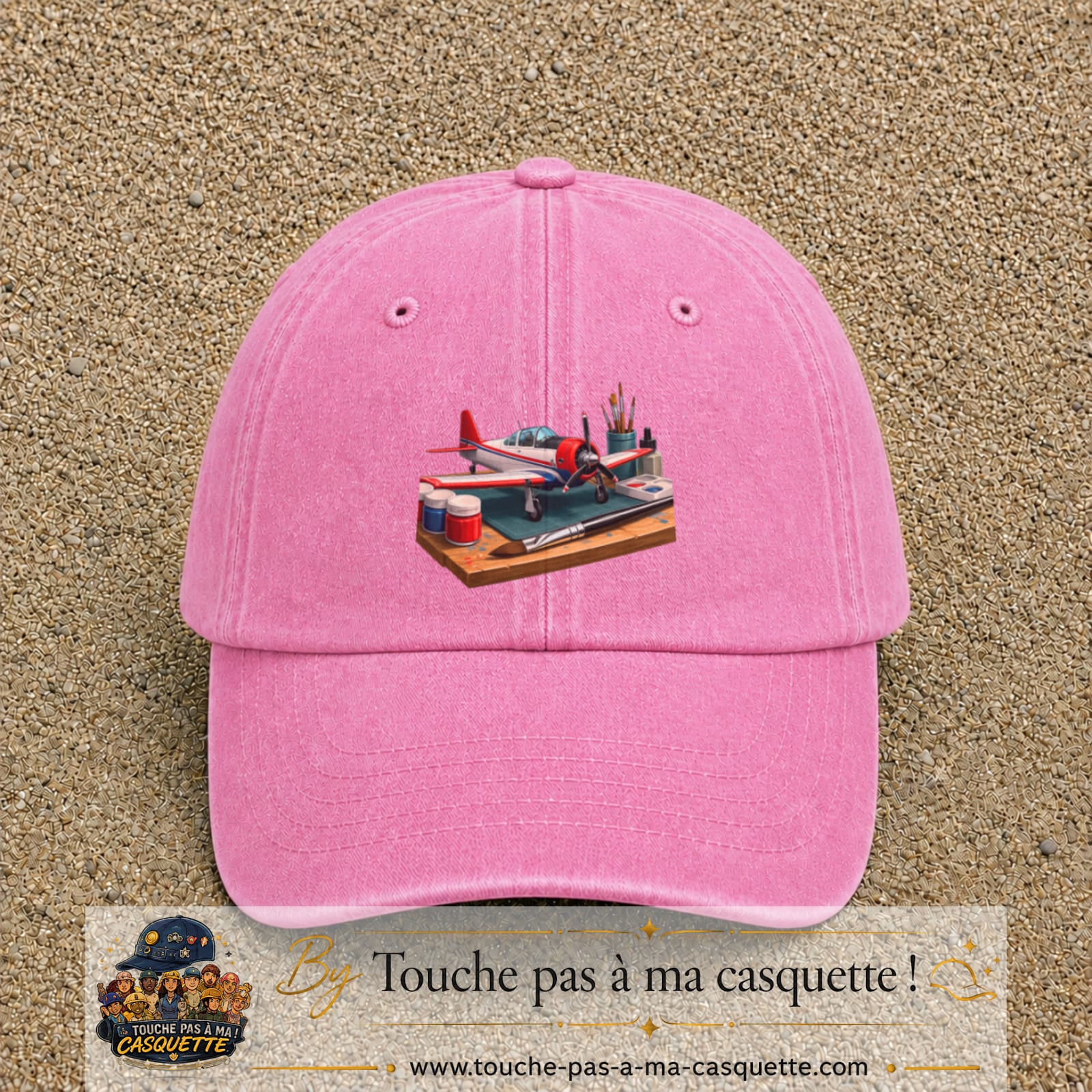 Casquette Rose délavé motif Avion de modélisme logo 7 cm